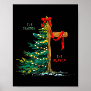 Affiche Sapin de Noël La Saison Jésus Croix Foi Vacances