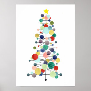 Affiche Sapin de Noël milieu du siècle moderne Rétro Point