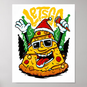 Affiche Sapin de Noël Pizza Lumineux Joyeux Crustmas Xmas