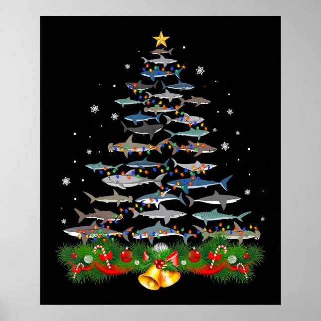 Affiche Sapin de Noël Requin Cadeaux Amateurs de Requins H (Devant)