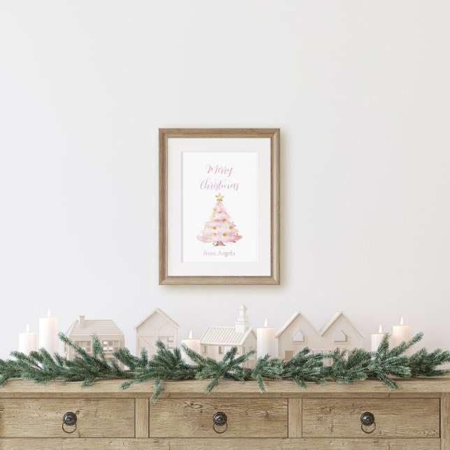 Affiche Sapin de Noël rose et or (Pink Christmas Tree Poster)