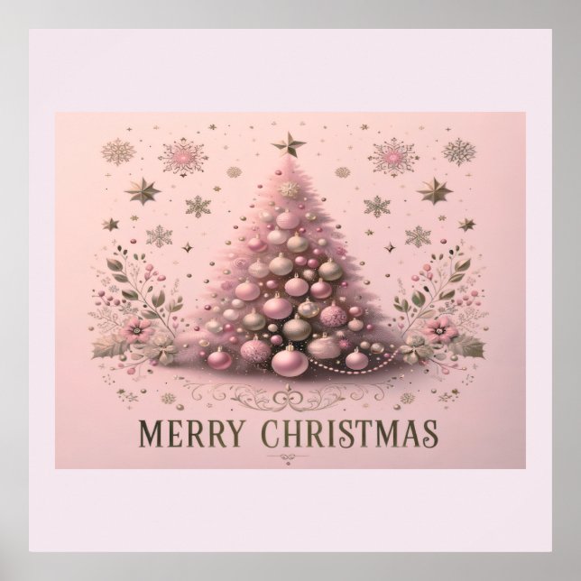 Affiche Sapin de Noël rose Joyeux Noël  (Devant)
