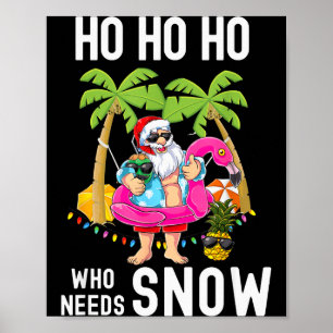 Affiche Sapin de Noël Santa Surfant Plage d'Été Vacances