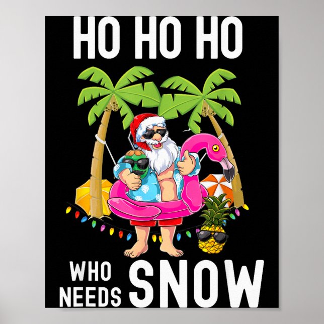 Affiche Sapin de Noël Santa Surfant Plage d'Été Vacances (Devant)
