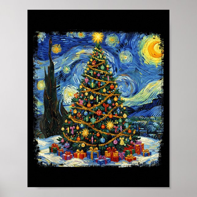 Affiche Sapin de Noël Van Gogh Nuit étoilée Noël 202 (Devant)