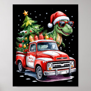 Affiche Sapin de Noël Voiture Camion Dinosaure Trex Noël B