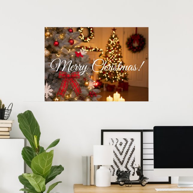 Affiche Sapins de Noël décorés de guirlandes  (Bureau à domicile)