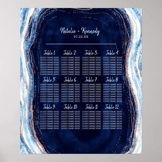 Affiche Sapphire Blue Geode Mariage Table de siège graphiq (Devant)