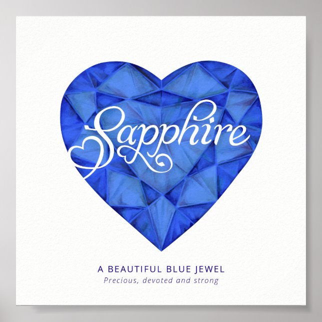Affiche Sapphire nom signifiant aquarelle coeur bleu gemme (Devant)