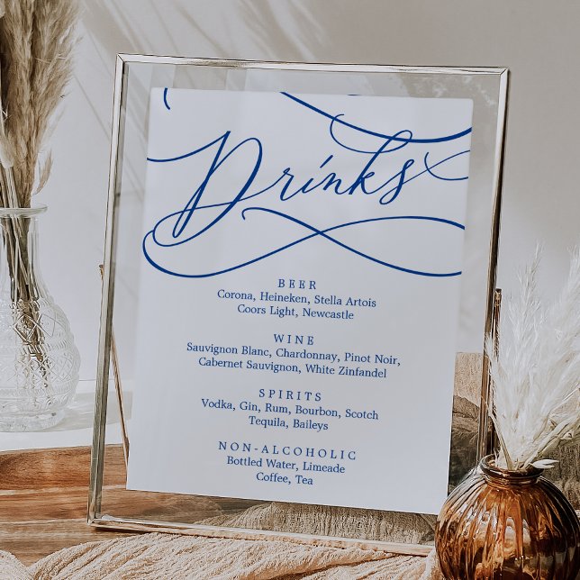 Affiche Sapphire romantique Blue Calligraphie Boire Menu S (Romantic Sapphire Blue Calligraphy Drink Menu Sign)