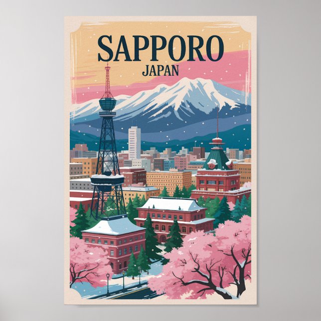 Affiche Sapporo Japan Illustration Travel Art Vintage (Devant)