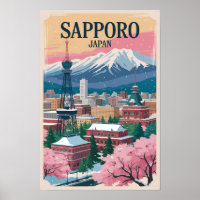 Sapporo Japon Illustration Voyage Art Vintage