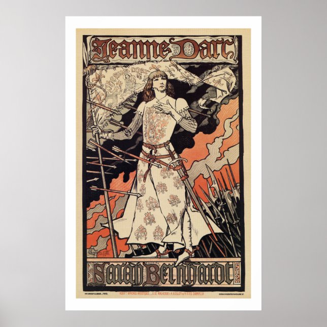 Affiche Sarah Bernhardt comme Jeanne d'Arc Théâtre vintage (Devant)