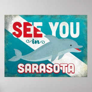 Affiche Sarasota Dolphin - Vintage voyage rétro