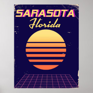Affiche Sarasota Florida 1980s vintage travel print.