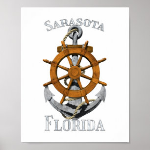 Affiche Sarasota Florida Vacation Ancre nautique Helm Sai