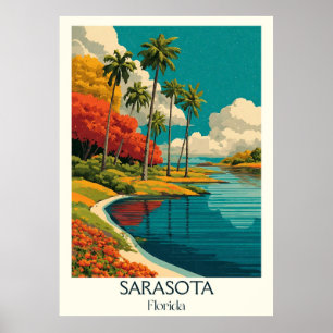 Affiche Sarasota Florida Vintage Coastal Bay Travel Art
