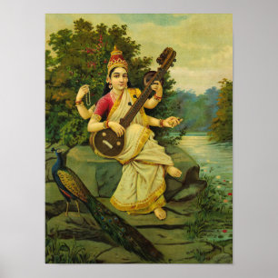 Affiche Saraswati, déesse de la musique par Raja Ravi Varm
