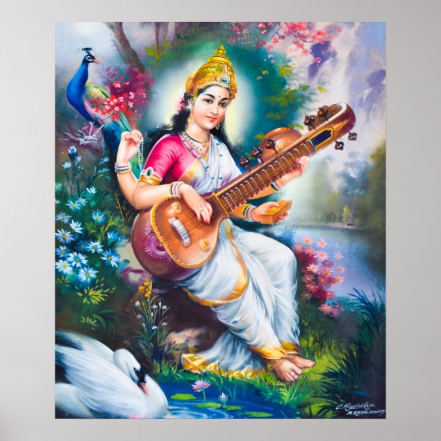 Affiche Saraswati par M Ramalingam (Devant)