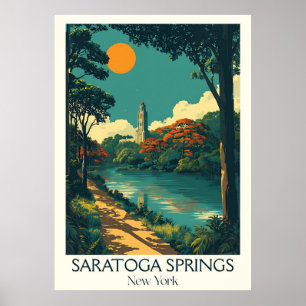 Affiche Saratoga Springs NY Vintage Park Tree Travel Art