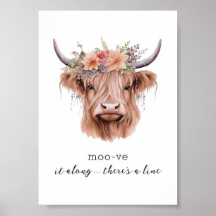 Affiche Sarcastique Floral Highland Cow Cute Salle de bain