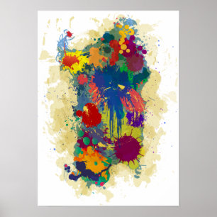 Affiche Sardaigne, carte des gouttes de peinture
