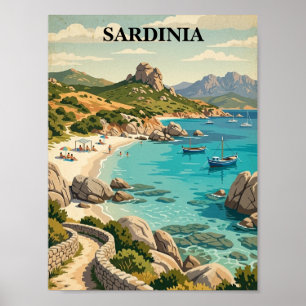 Affiche Sardaigne Italie Méditerranée vintage Paysage