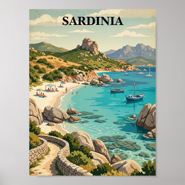 Affiche Sardaigne Italie Méditerranée vintage Paysage (Devant)