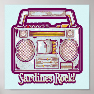 Affiche Sardines amusantes en chaîne stéréo