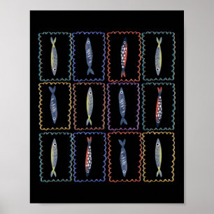 Affiche Sardines Boîte de Poisson Tomate Fille Été Côtière