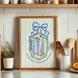 Affiche Sardines dans une assiette avec un nœud papillon A