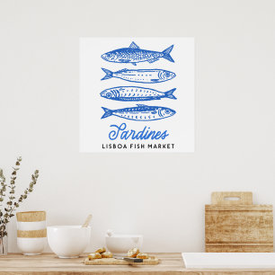 Affiche Sardines du marché de Lisboa dessinées à la main