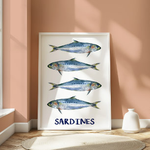 Affiche Sardines Vintage Illustration de poissons côtiers