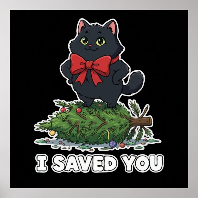Affiche "Sarve ta peau" Arbre de Noël drôle de chat noir (Devant)