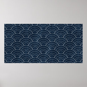 Affiche Sashiko sans soudure motif de teinture indigo avec
