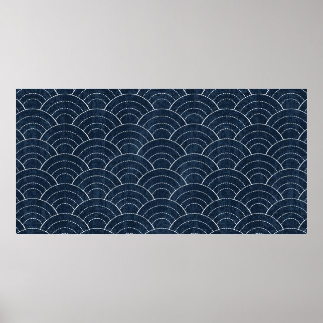 Affiche Sashiko sans soudure motif de teinture indigo avec (Devant)