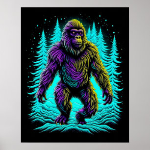 Affiche Sasquatch Bigfoot en Turquoise et noir