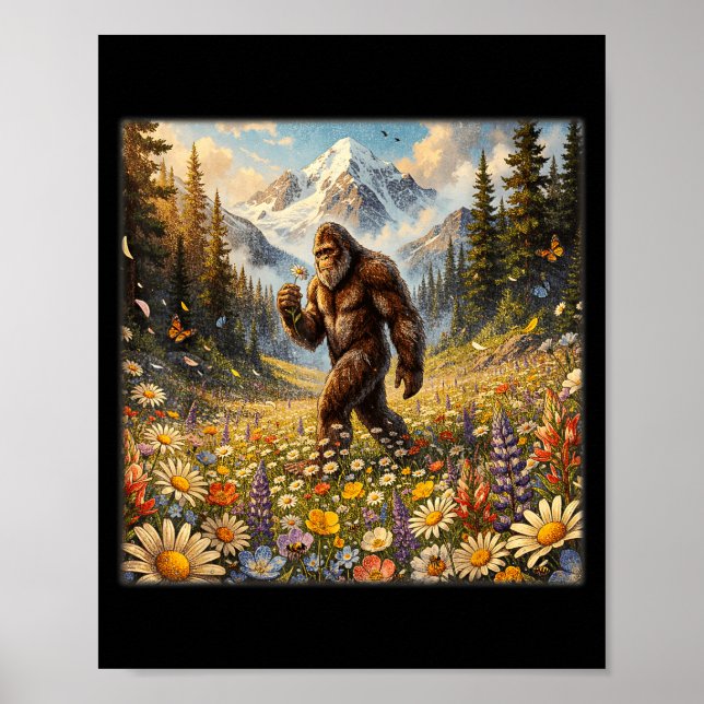 Affiche Sasquatch dans un champ de fleurs de pissenlit big (Devant)