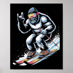 Affiche Sasquatch de ski drôle sport d'hiver skieur snowbo