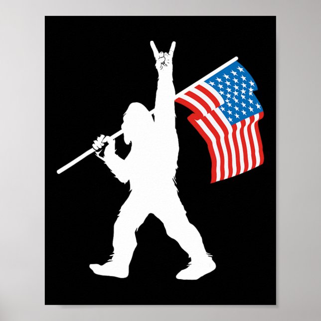 Affiche Sasquatch drôle Rock And Roll Drapeau Usa pour Big (Devant)