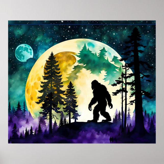 Affiche Sasquatch Pleine lune sur la montagne (Devant)