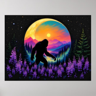 Affiche Sasquatch Rainbow Mountain Moon Wall Clock