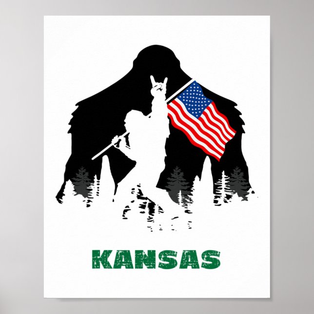 Affiche Sasquatch Rétro Drapeau Kansas Usa Randonnée Bigfo (Devant)