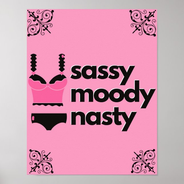 Affiche Sassy, Moody, Nasty|Lingerie Intime Rose et Noir B (Devant)