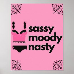 Affiche Sassy, Moody, Nasty Lingerie rose et noir Boudoir