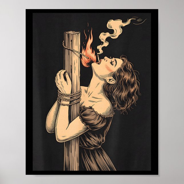 Affiche Satan Devil Hell sorcière avec Flames Cigarette Oc (Devant)