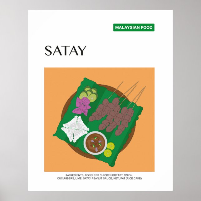 Affiche Satay Malaysia Travel Food Wall Art (Devant)