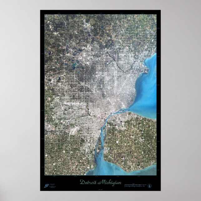 Affiche satellite de Détroit, Michigan (Devant)