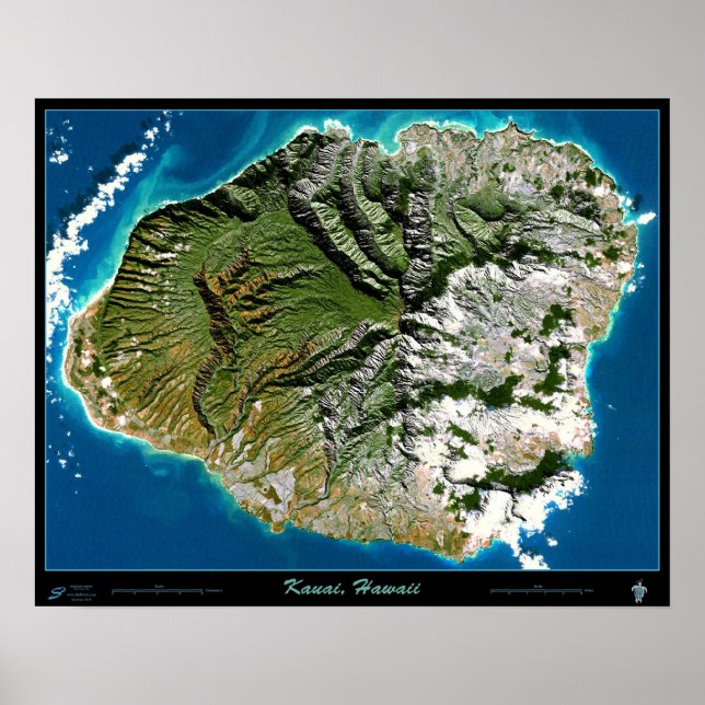 Affiche satellite de Kauai, Hawaï (Devant)