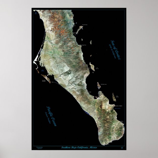 Affiche satellite de la Basse-Californie du Sud, M (Devant)